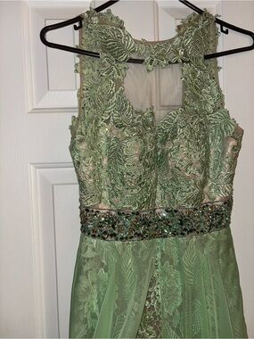 Girls' Sage Green Embroidered Lace Dress/skirt with Beaded Waist